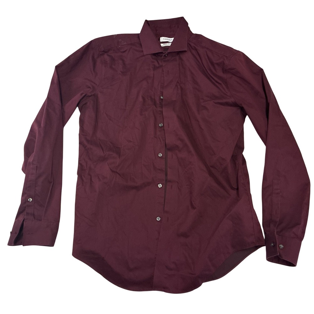 Calvin Klein Infinite Non Iron Slim Fit Dress‎ Shirt Burgundy 16 34/35 Large